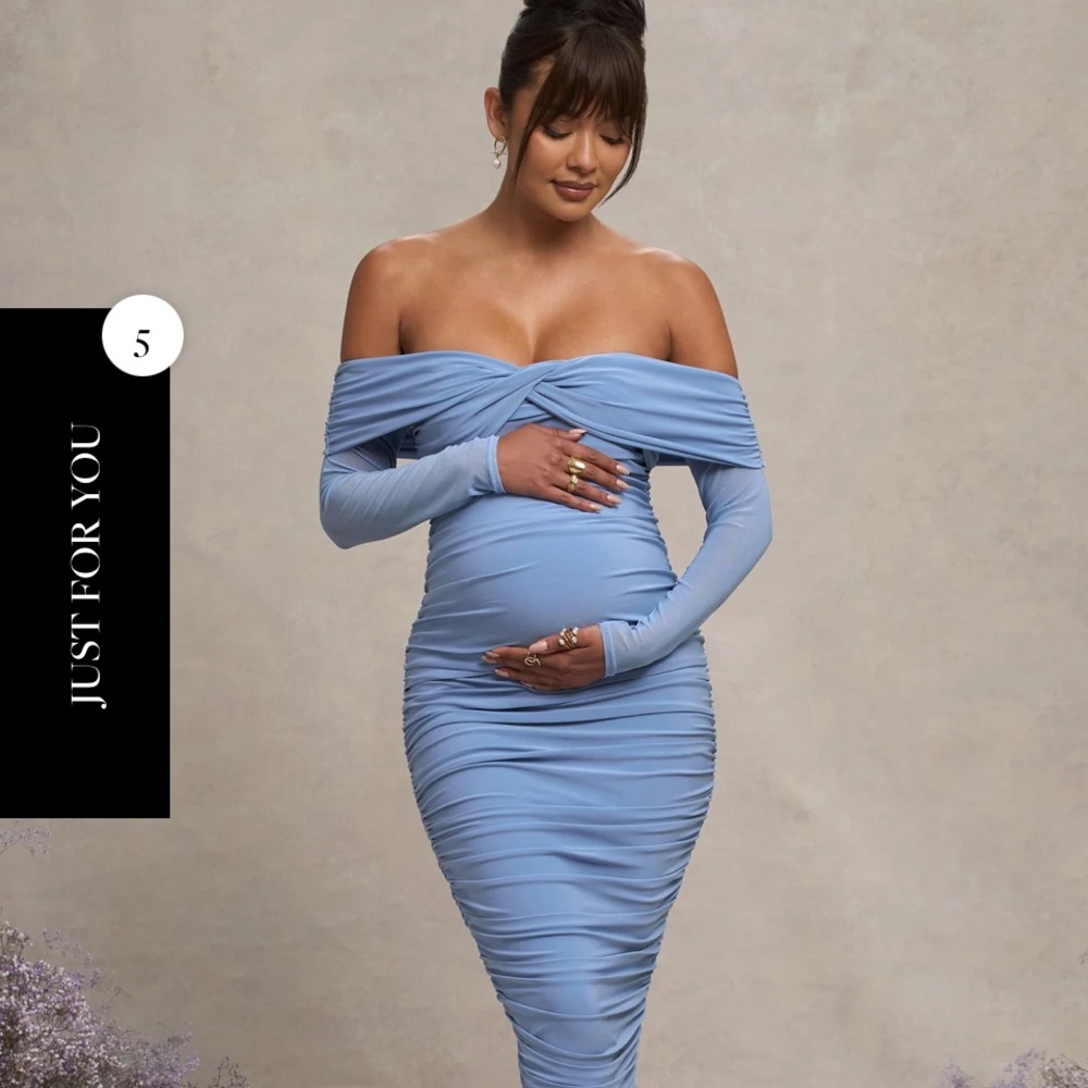 Maternity Club L London Light Blue Ruched Long Sleeve Dress